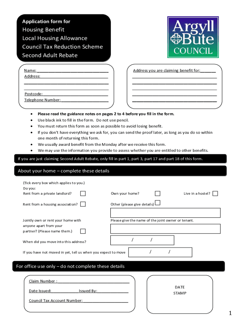 Fillable Online Claim form for Housing Benefit, Local Housing Allowance