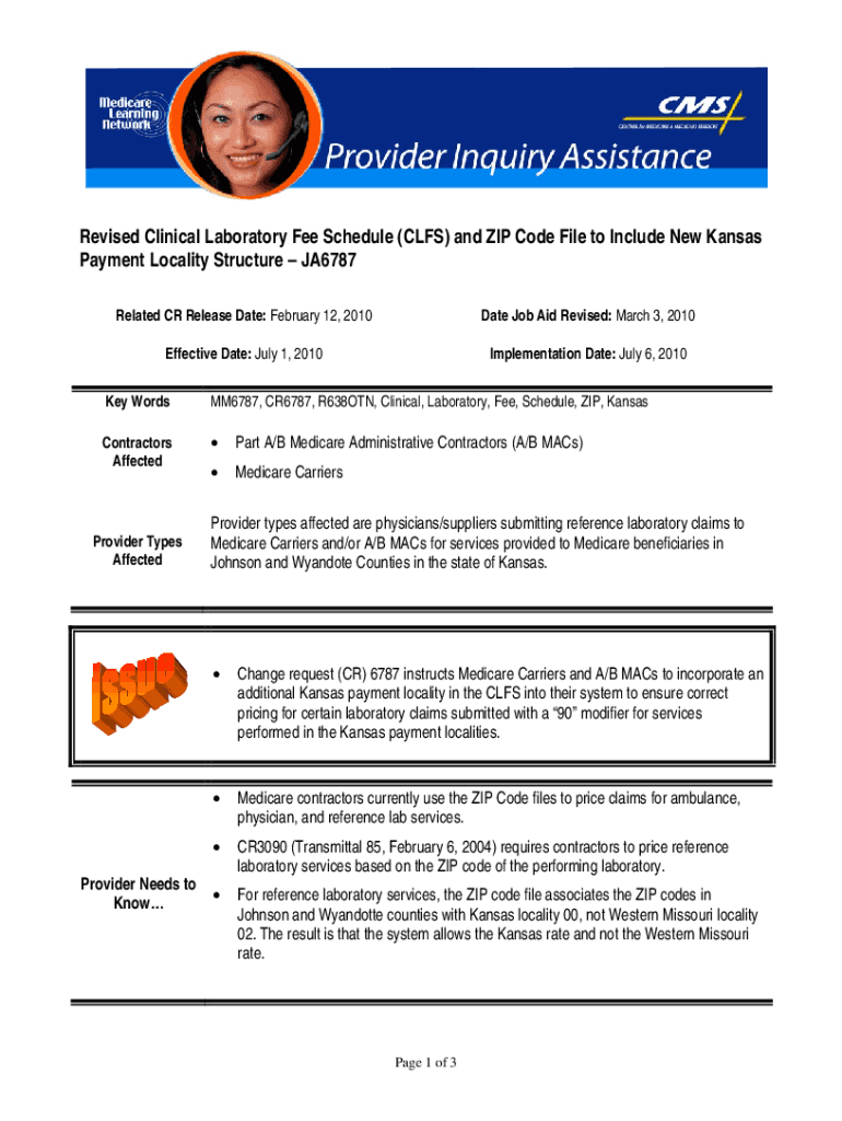 Fillable Online Revised Clinical Laboratory Fee Schedule and ZIP Code
