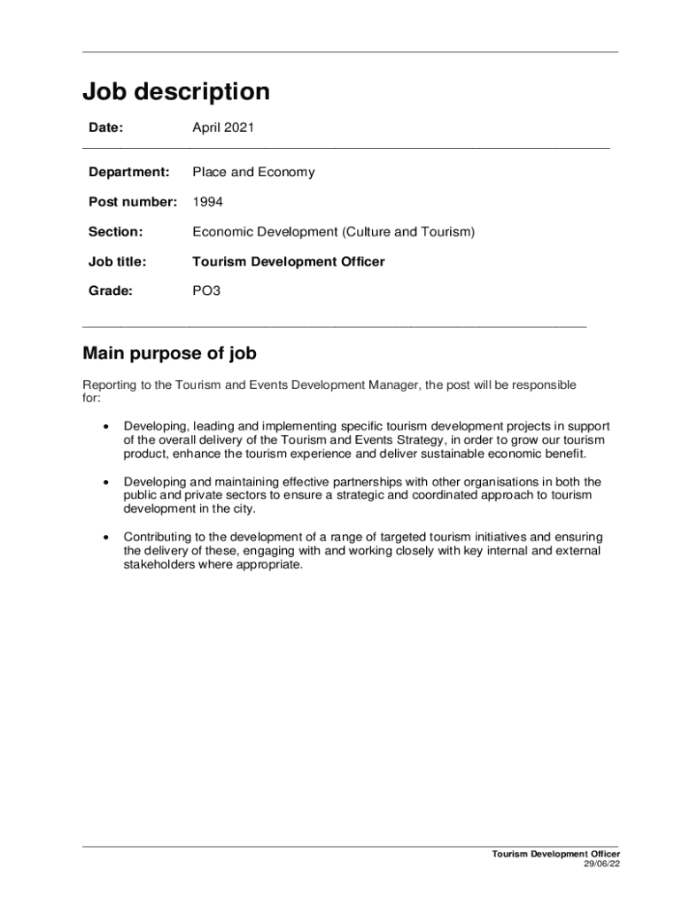 Fillable Online tourism development officer in various locations ...