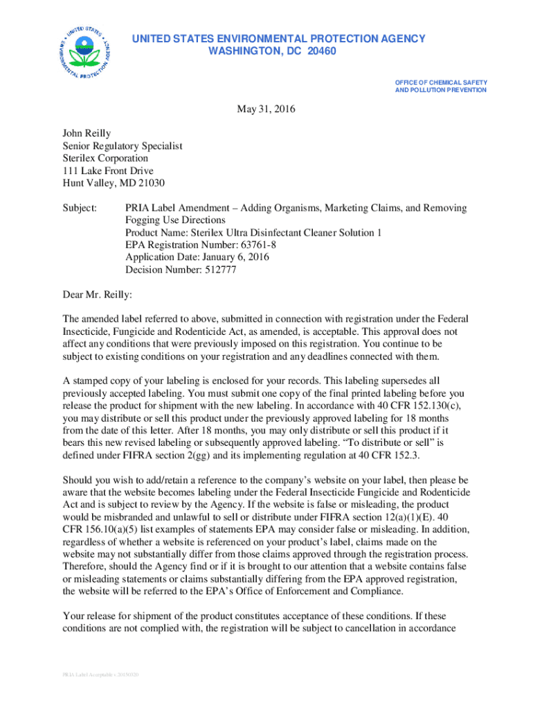 Fillable Online Sterilex Ultra Disinfectant Cleaner Solution 1EPA Fax