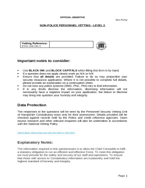 Non-Police Personnel Vetting Level 2 Form