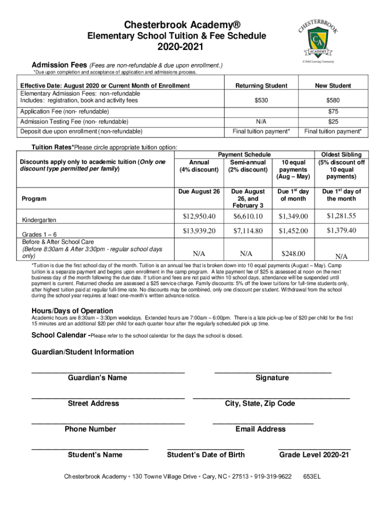 Fillable Online Chesterbrook Tuition Fill Online, Printable, Fillable