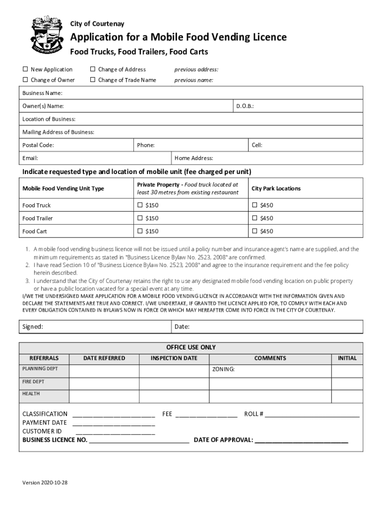 Fillable Online Application for a Mobile Food Vending Licence Fax Email