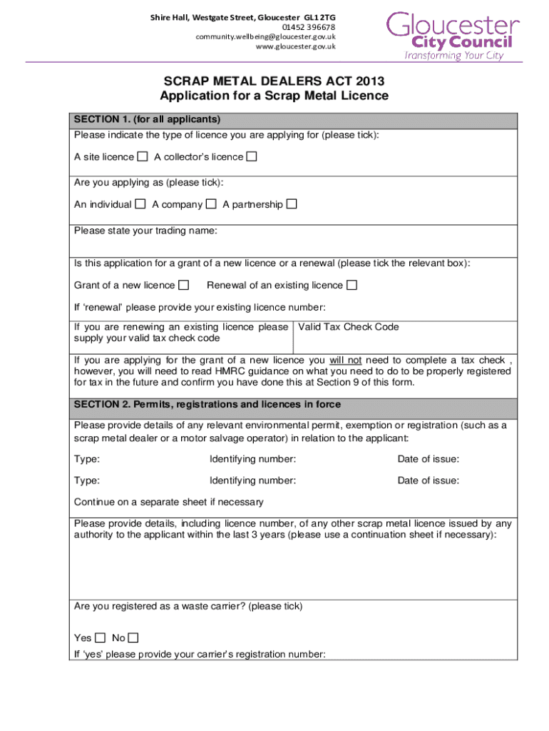 Fillable Online Application for a Scrap Metal Licence Gloucester City