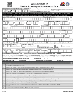 Colorado COVID-19 Vaccine Screening and Administration Form