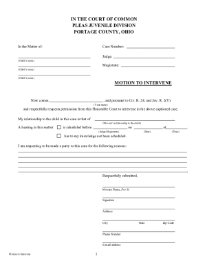 Fillable Online MOTION TO INTERVENE IN THE COURT OF COMMON PLEAS Fillable Online MOTION TO INTERVENE IN THE COURT OF COMMON PLEAS