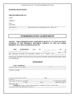 Subordination Agreement Form E