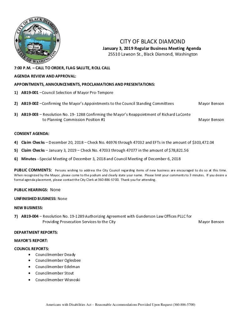 Fillable Online Black Diamond Rules and Procedures for Town Hall