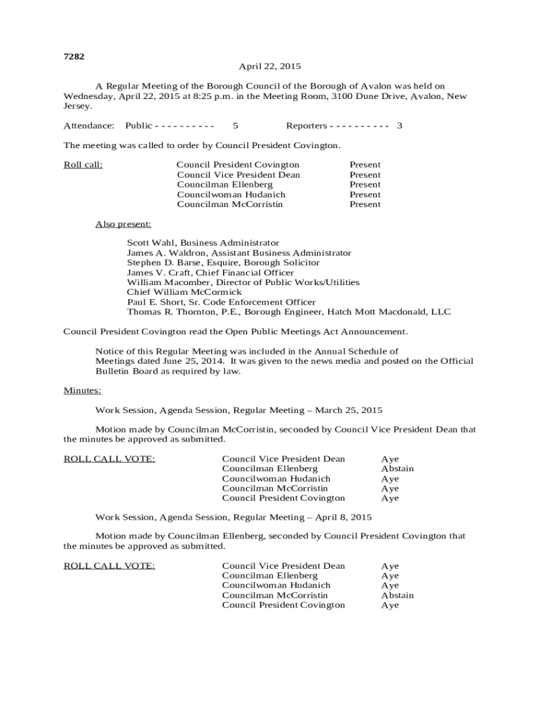 to the Borough of Avalon Doc Template pdfFiller