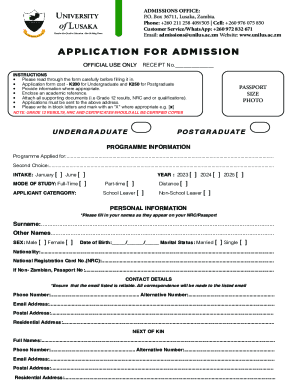 University of Lusaka APPLICATION FOR ADMISSION - Unilus