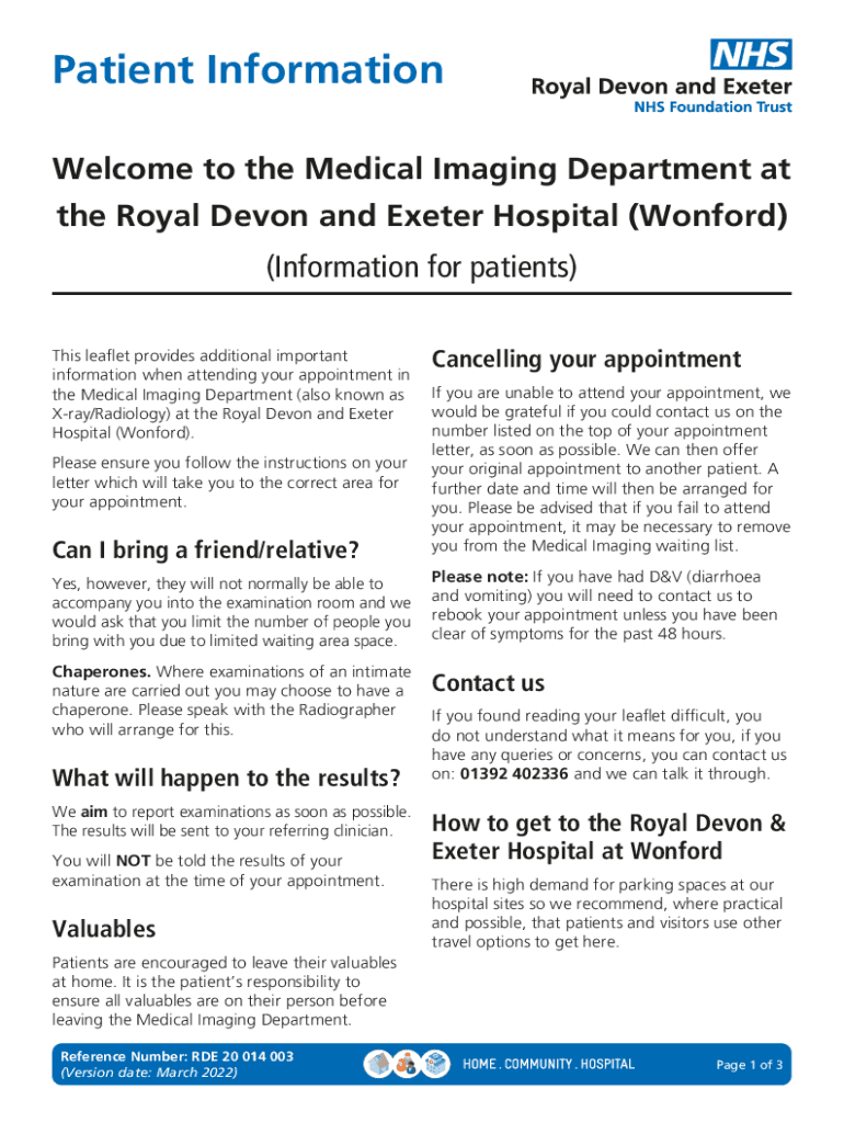 Fillable Online Patient Information Leaflets - Royal Devon and Exeter NHS Trust Fax Email Print ...