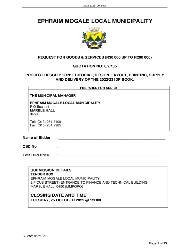 Fillable Online Editorial , design, Printing, supply and delivery of 202223 IDP Fax Email