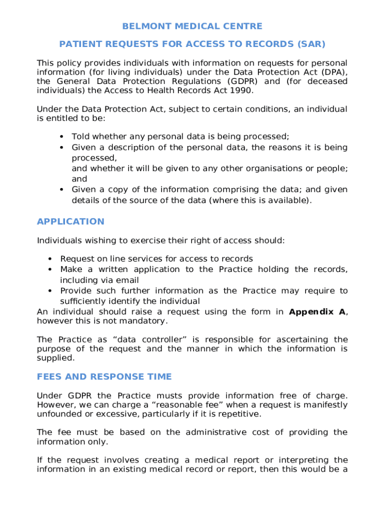 Subject Access Request Policy The 157 Medical Practice Doc Template
