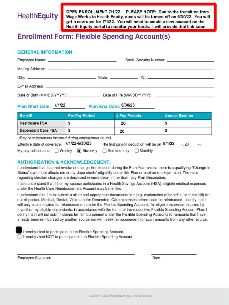 Fillable Online FSA Enrollment Form HQY.pdf Fax Email Print pdfFiller
