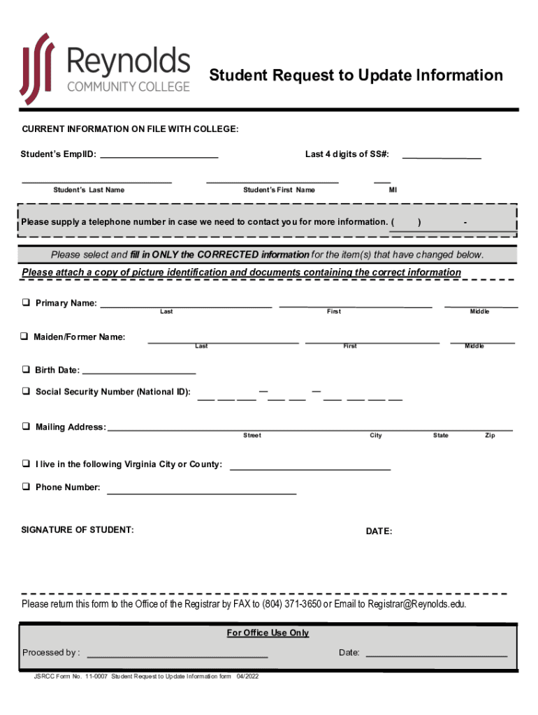 Fillable Online Personal Data Change Request Form Brooklyn College