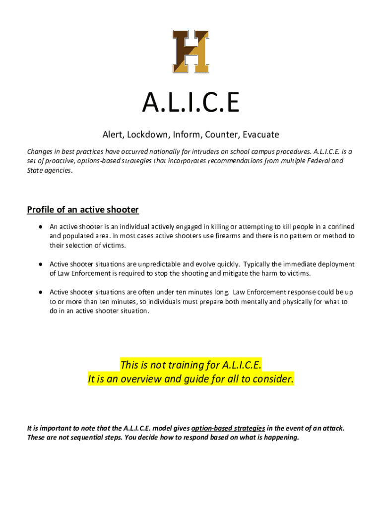 Fillable Online The ALICE Acronym & Protocol for Active Shooter
