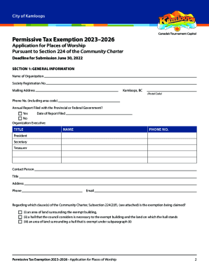 Permissive Tax Exemption 20232026 - City of Kamloops