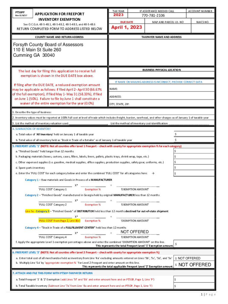 Fillable Online application for freeport exemption inventory Fax Email