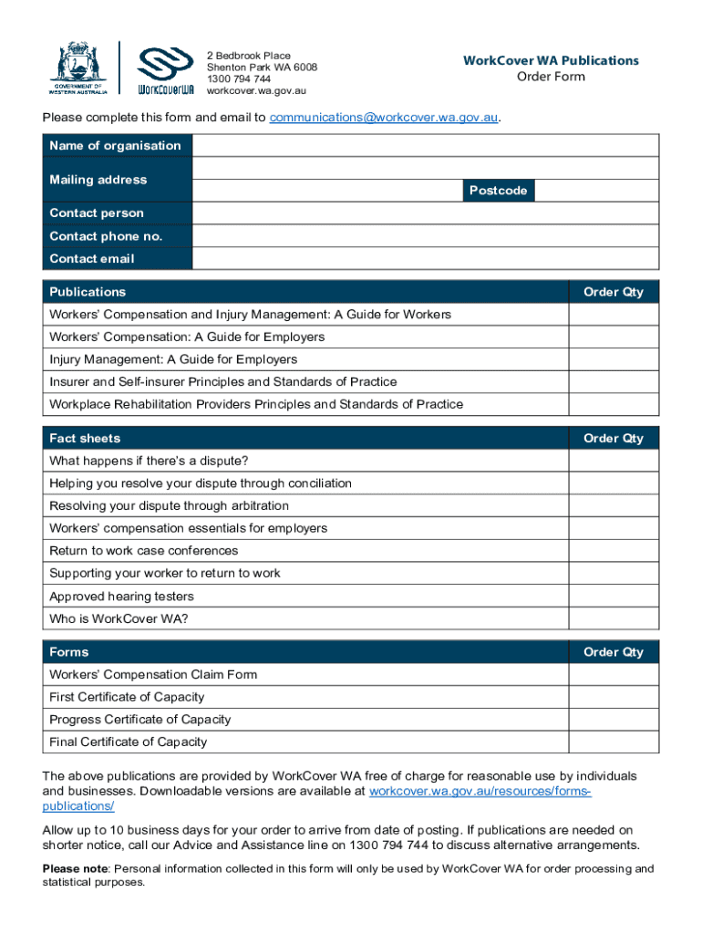 Fillable Online Forms and publications WorkCover WA Fax Email Print