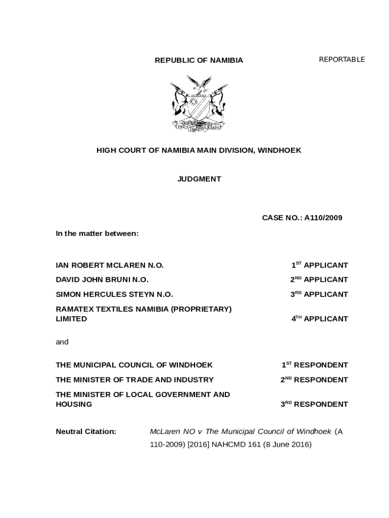 The Municipal Council for the Municipality of Windhoek v Doc