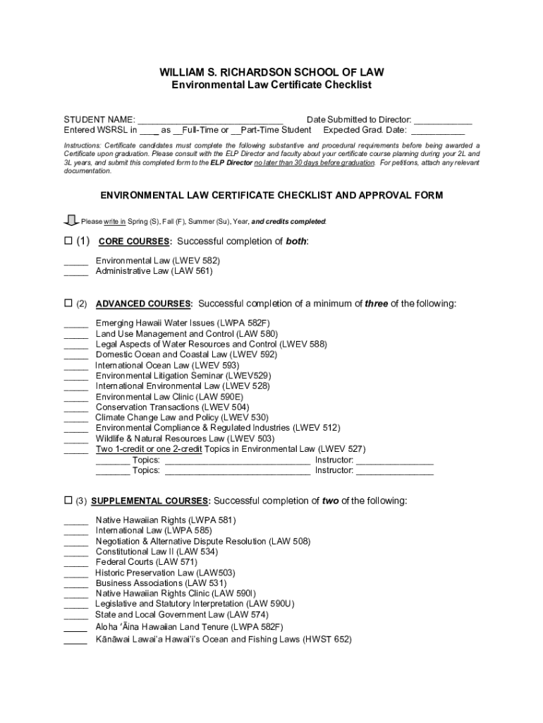 Fillable Online manoa hawaii Environmental Law Certificate of Fillable Online manoa hawaii Environmental Law Certificate of