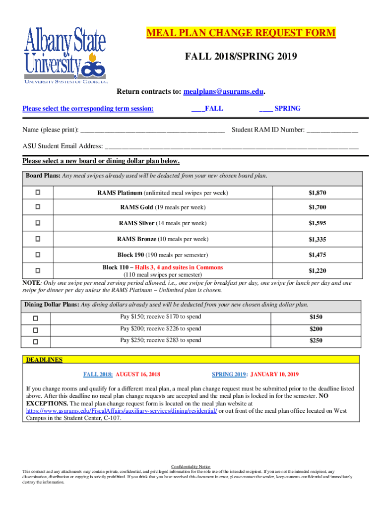 Fillable Online Fort Hays State University Meal Plan Change Request fillable-online-fort-hays-state-university-meal-plan-change-request