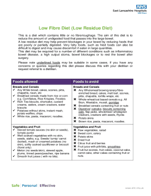 Fillable Online elht nhs Low-Fiber (Low-Residue) Diet: 15 Foods Eat ...