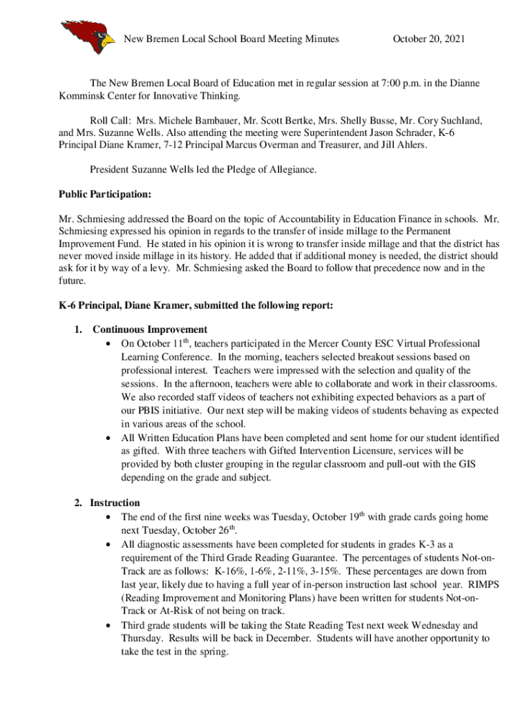 Fillable Online CARDINAL NEWSLETTER New Bremen Local Schools Fax