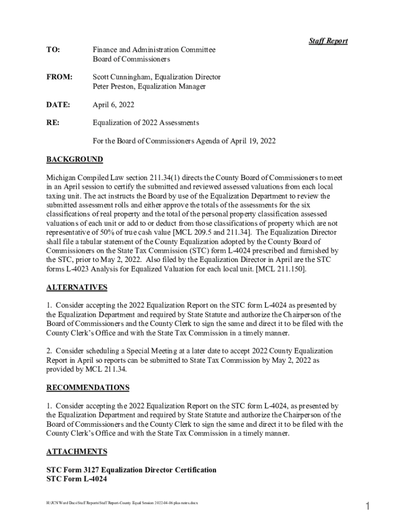 Fillable Online Scott Cunningham, Equalization Director Peter