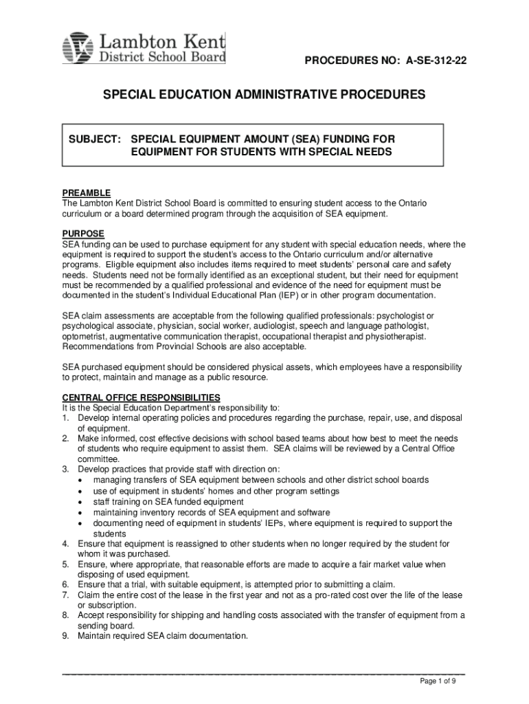 Fillable Online subject special equipment amount (sea) funding for