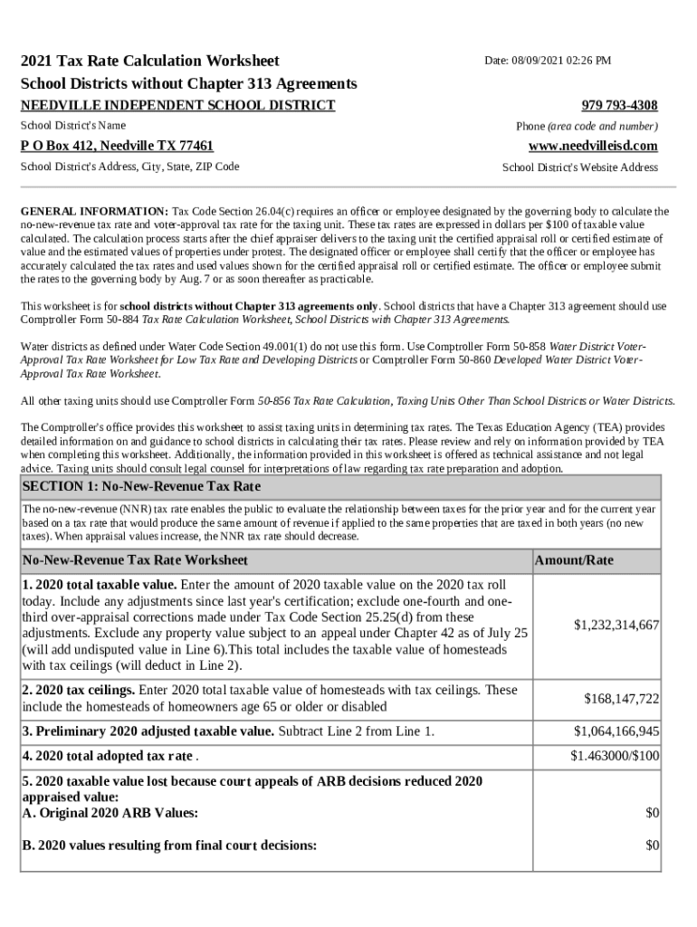 Fillable Online 2021 Tax Rate Calculation Worksheet Victoria County