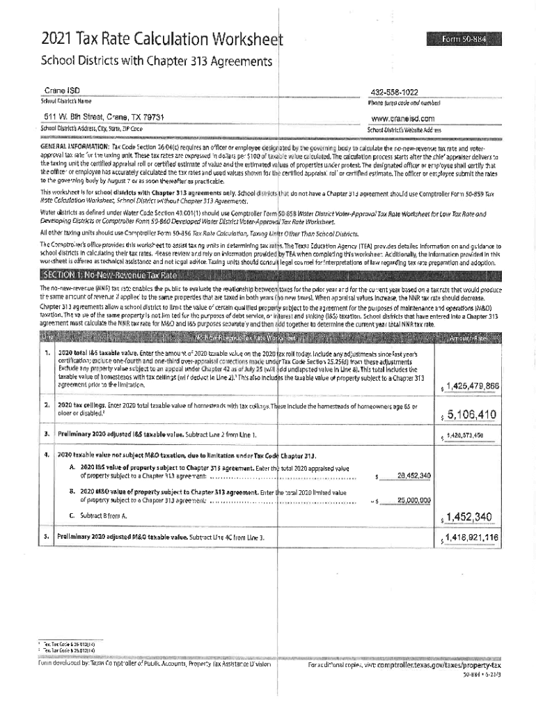 Fillable Online 2021 Tax Rate Calculation Worksheet Crane County, Texas Fax Email Print