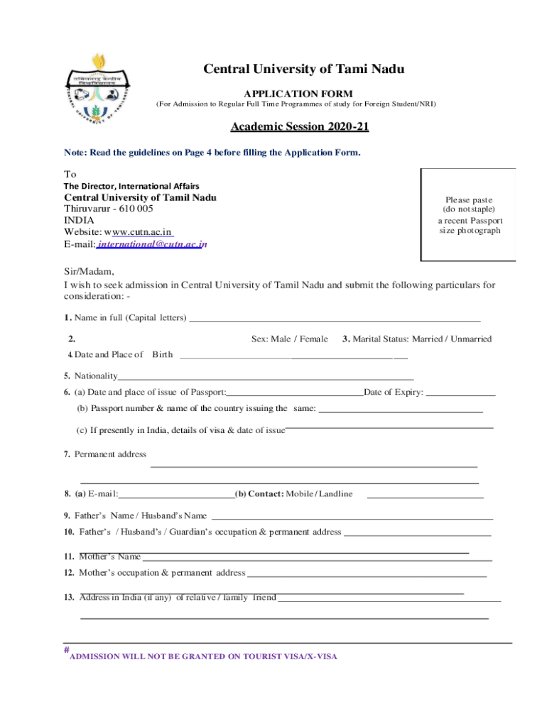 Fillable Online admissions brochure Central University of Tamil Nadu Fax Email Print pdfFiller
