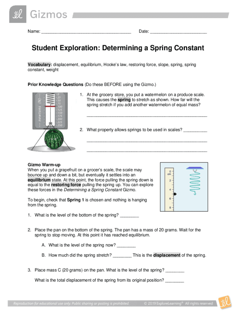 Fillable Online How to Calculate a Spring Constant Using Hooke's Law