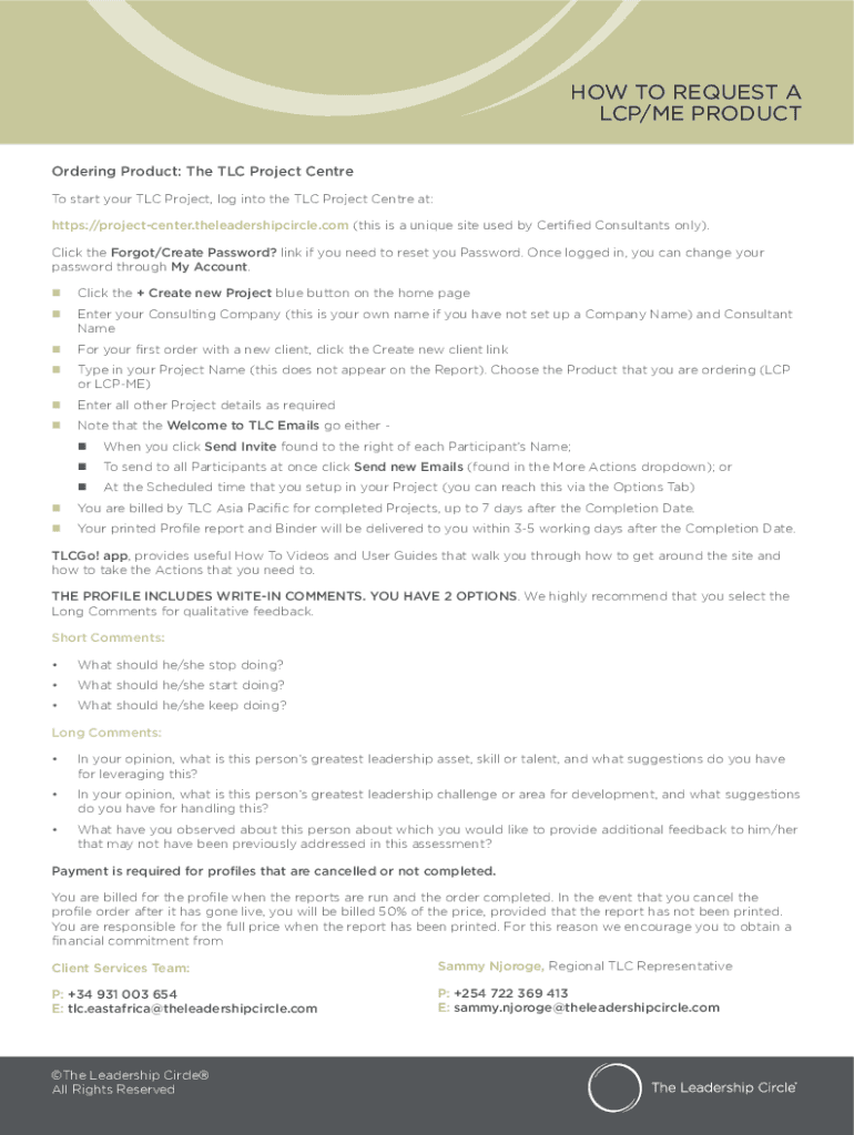 Fillable Online HOW TO REQUEST A LCP/ME PRODUCT Leadership Circle Fax