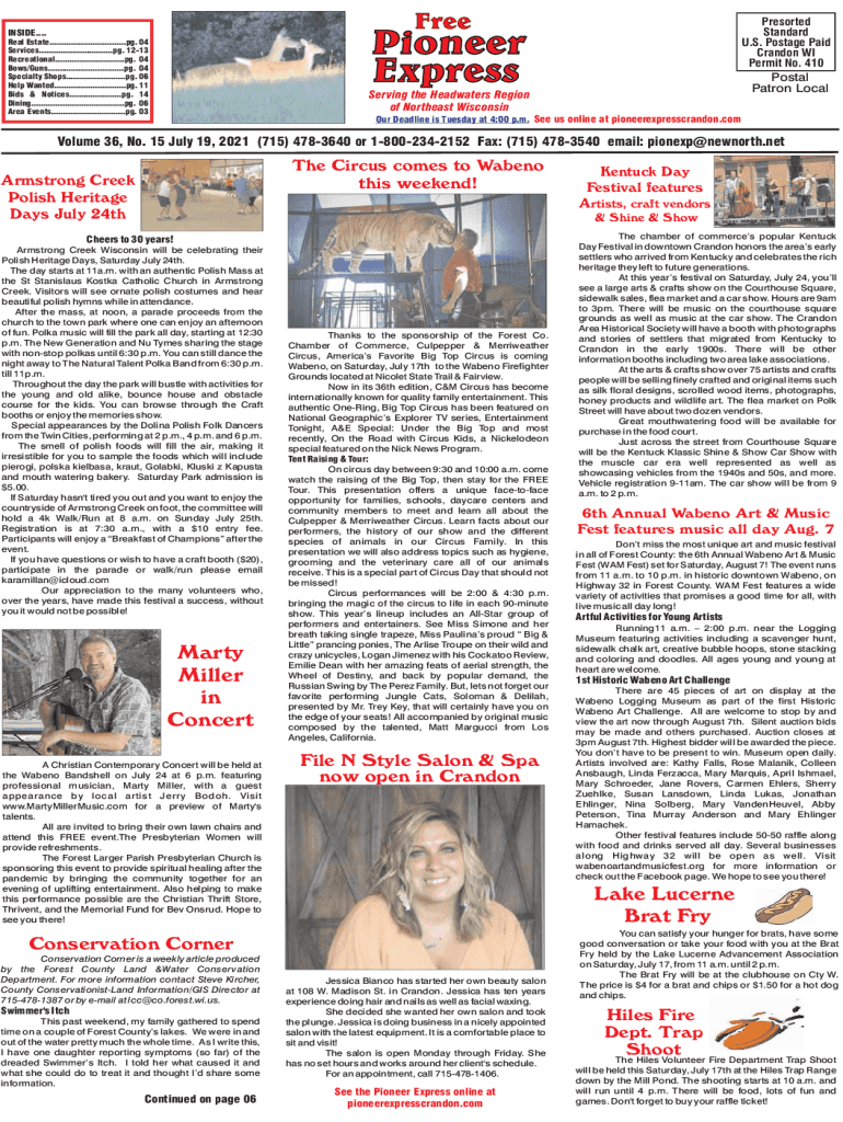 Fillable Online Crandon Lions donate turkeys Pioneer Express Fax