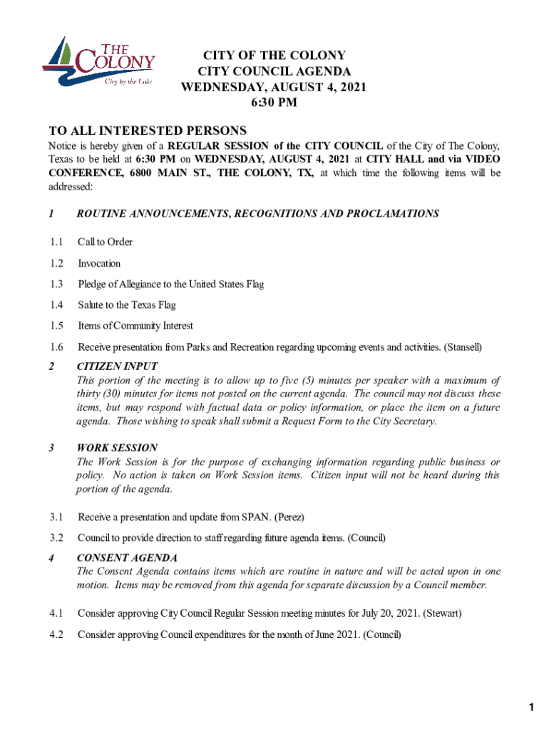 Fillable Online d3n9y02raazwpg cloudfront CITY OF THE COLONY CITY
