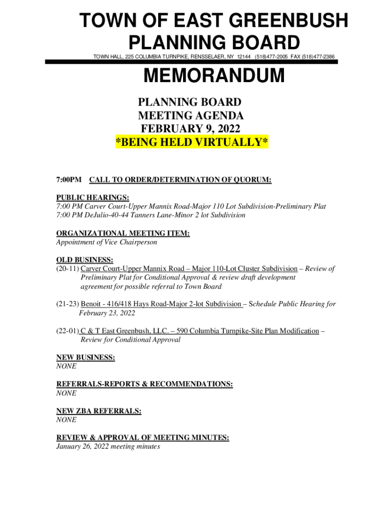 Fillable Online Planning Board Town of East Greenbush Fax Email Print