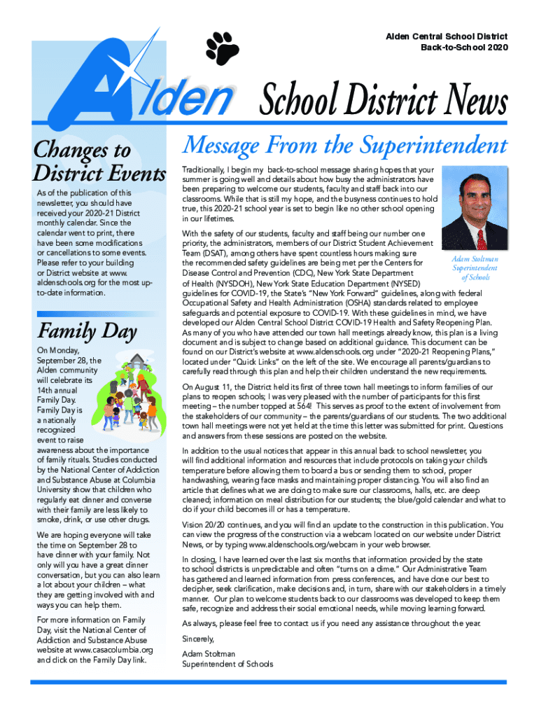 Fillable Online Alden Central School District back students