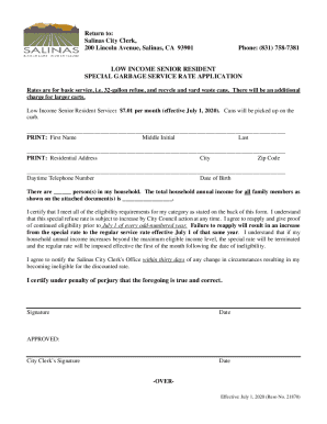 Low Income Senior Resident Special Garbage Service Rate ...