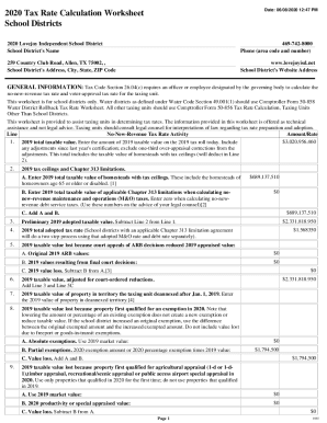 Fillable Online 2020 Tax Rate Calculation Worksheet School Districts ...