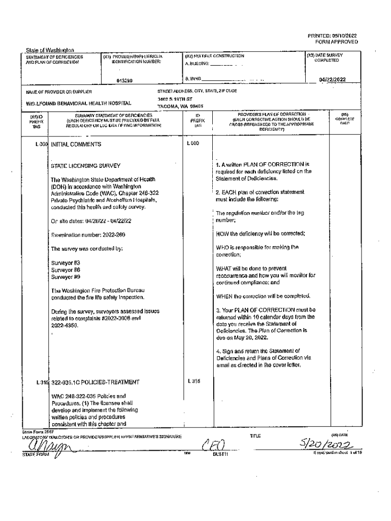Fillable Online doh wa X2022-260. State Inspection Report Fax Email ...