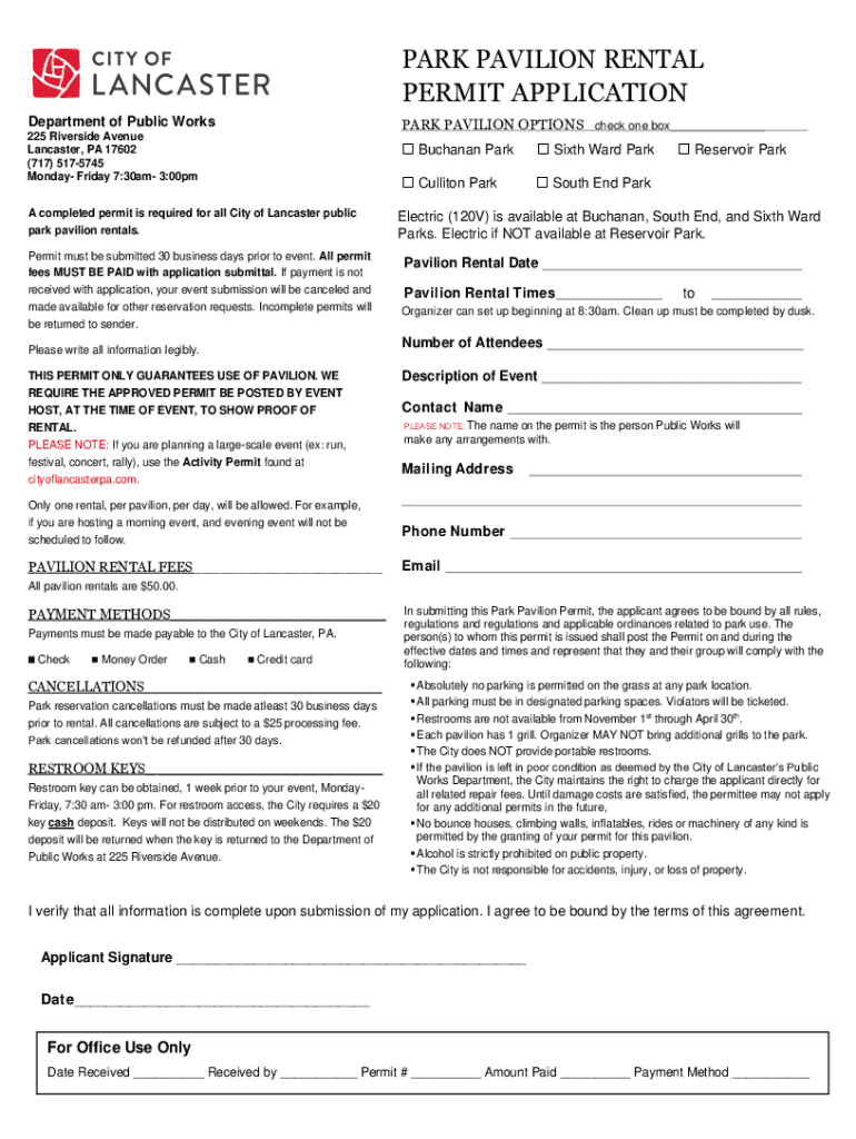 Fillable Online village of mukwonago park facilities rental