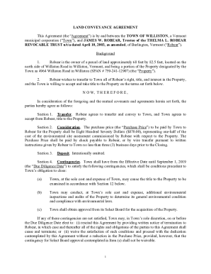 Land Conveyance Agreement - Town of Williston, Vermont