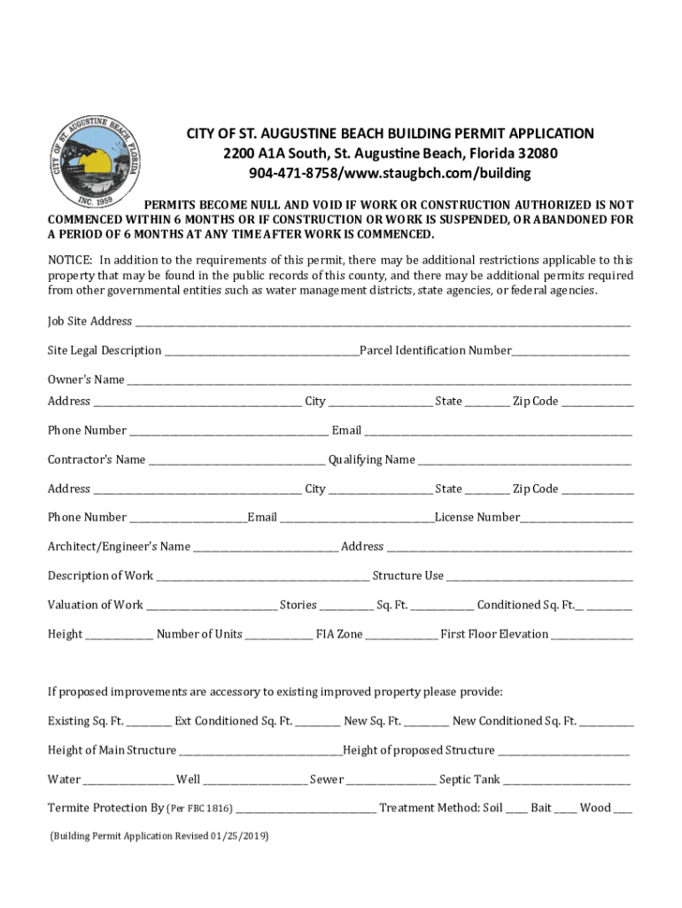 Fillable Online City of St. Augustine Beach Building Permit