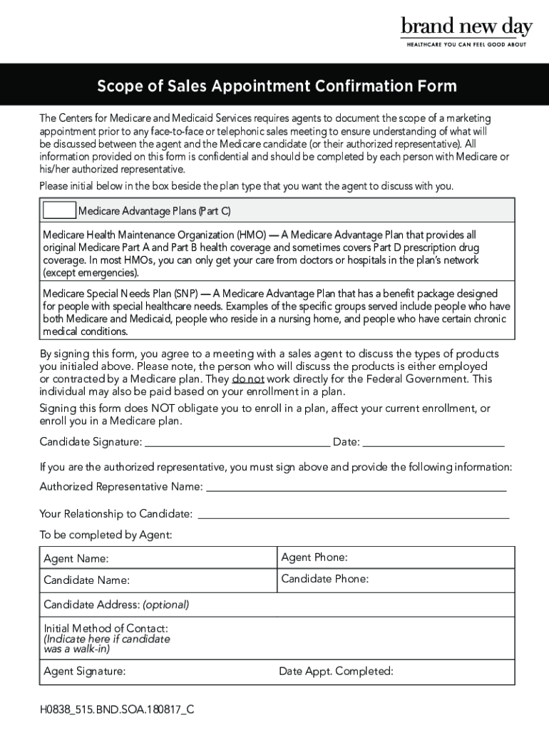 Fillable Online Scope of Sales Appointment Confirmation Form Beneficiary Fax Email Print