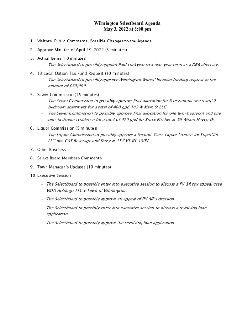 Fillable Online Town of Wilmington Planning and Zoning Board Agenda 1/3