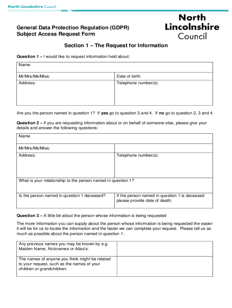Fillable Online General Data Protection Regulation (GDPR) Subject ...