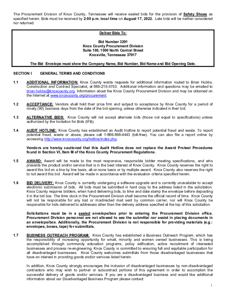 Fillable Online Procurement Division of Knox County, Tennessee Fax