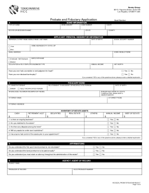 Fillable Online Probate and Fiduciary Application - Tokio Marine HCC ...